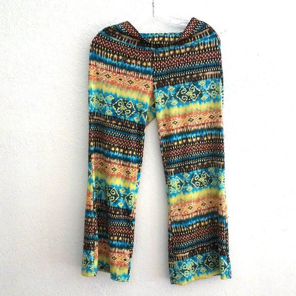 Love Crazy, Yellow/blue/orange abstract flare pants - Picture 1 of 7